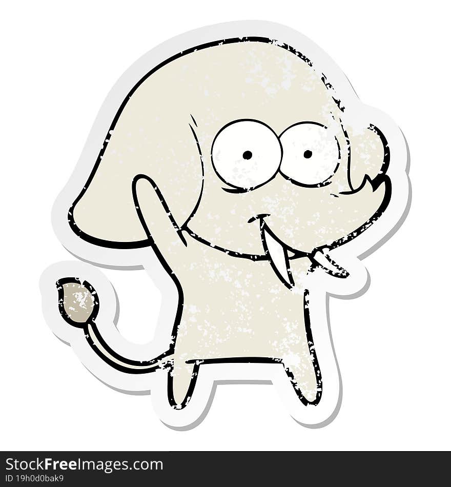 distressed sticker of a happy cartoon elephant