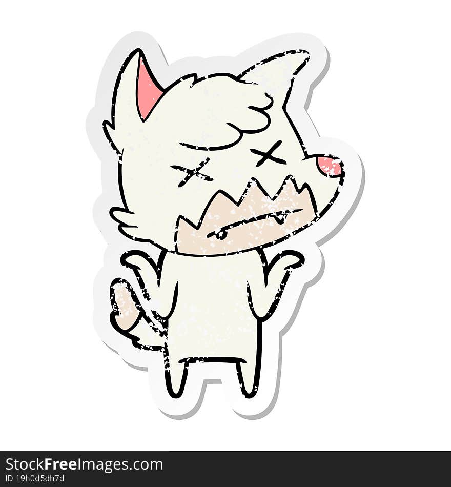 distressed sticker of a cartoon dead fox