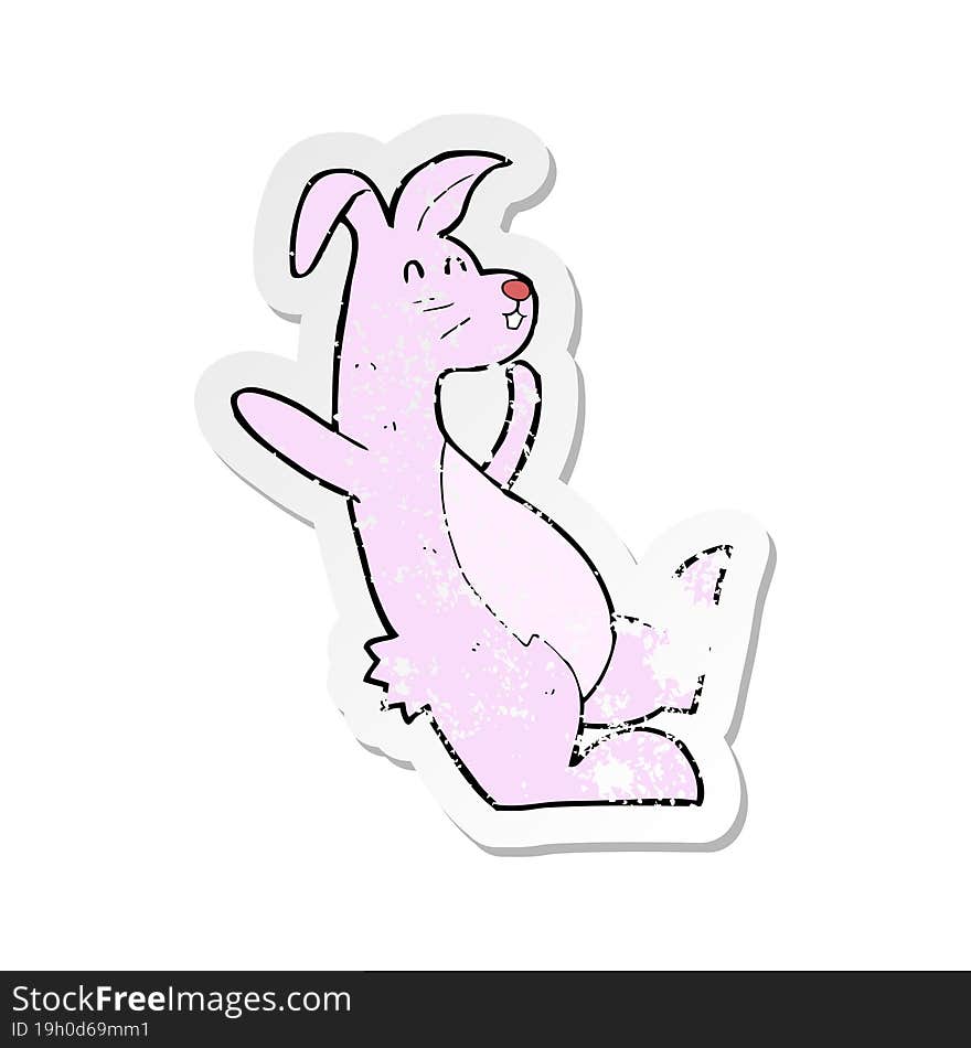 retro distressed sticker of a cartoon pink bunny