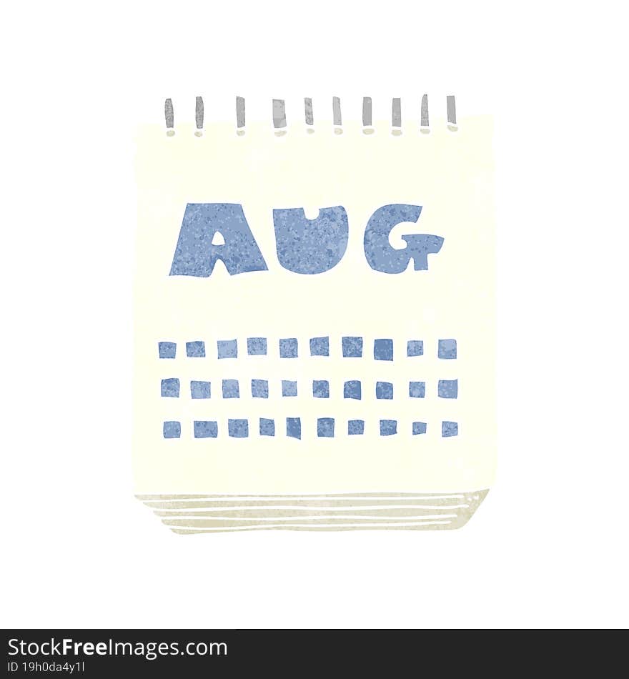 retro cartoon calendar showing month of august