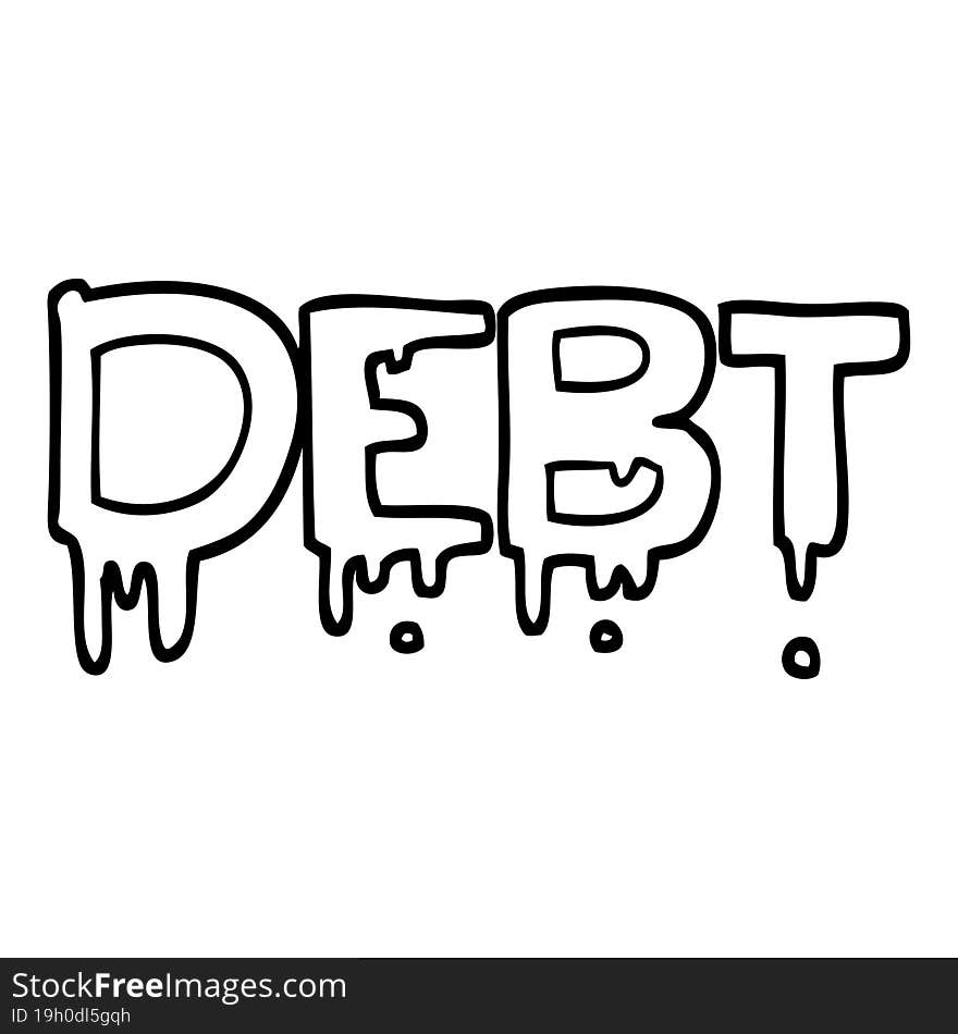 black and white cartoon debt sign