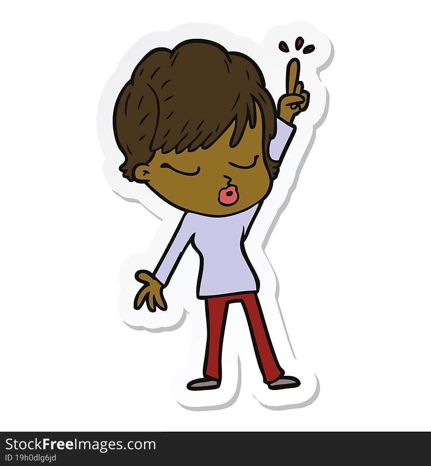 Sticker Of A Cartoon Woman With Eyes Shut