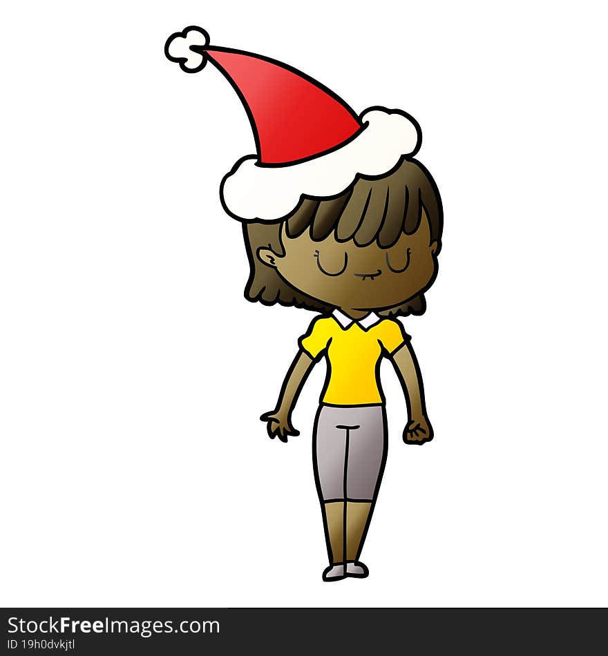 hand drawn gradient cartoon of a woman wearing santa hat