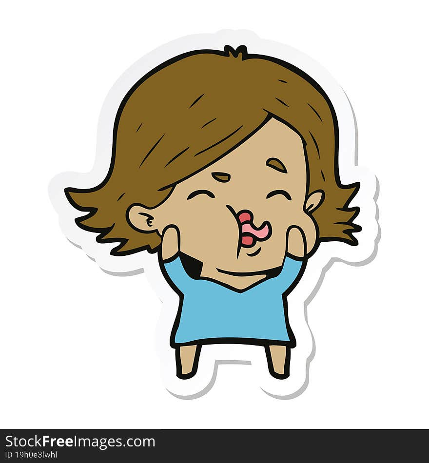 sticker of a cartoon girl pulling face