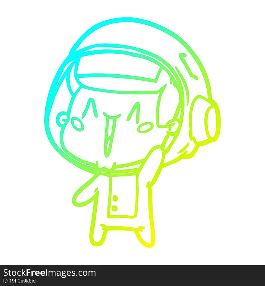 cold gradient line drawing happy cartoon astronaut waving