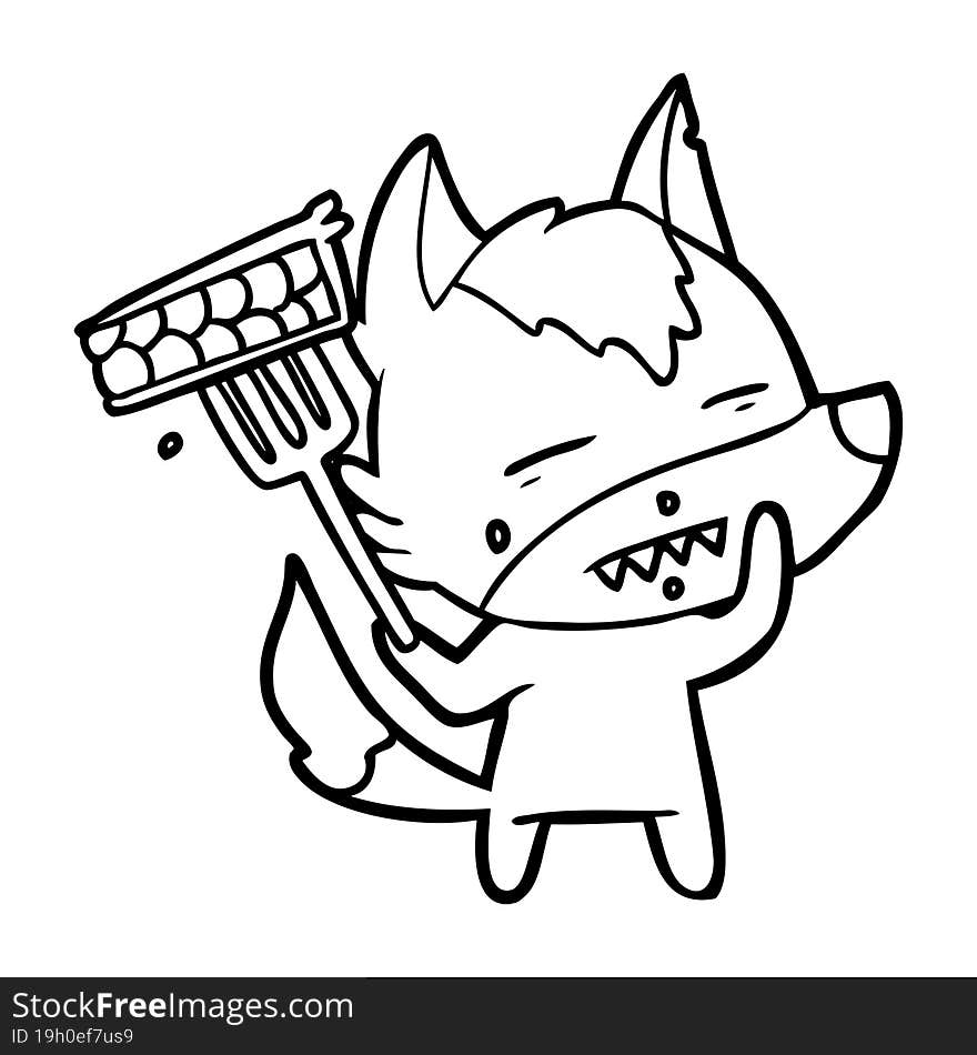 cartoon wolf showing teeth. cartoon wolf showing teeth