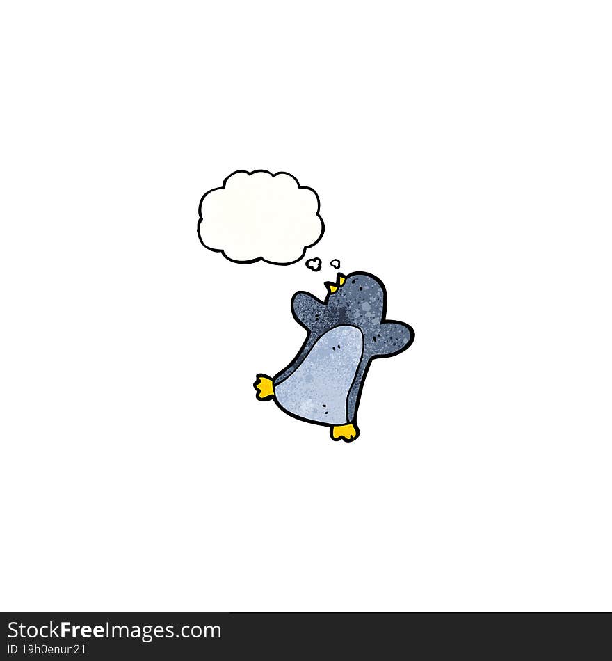 cartoon penguin with thought bubble