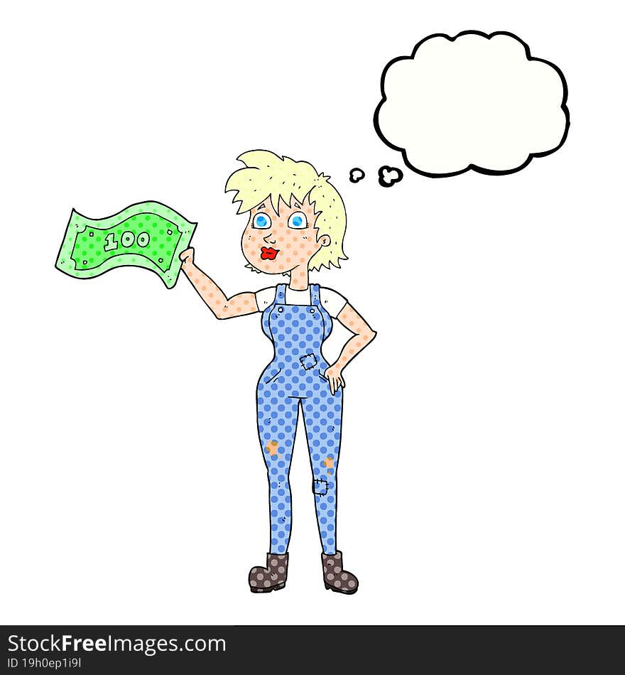 Thought Bubble Cartoon Confident Farmer Woman With Money