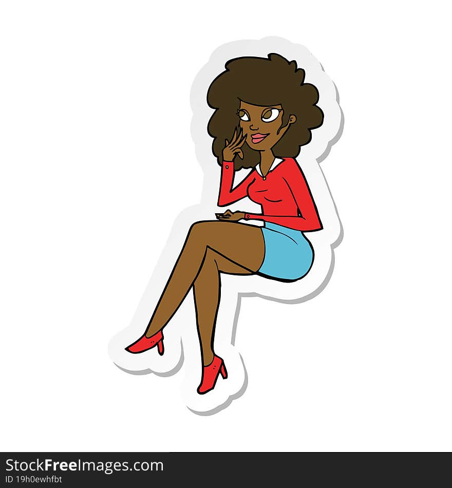 sticker of a cartoon office woman sitting