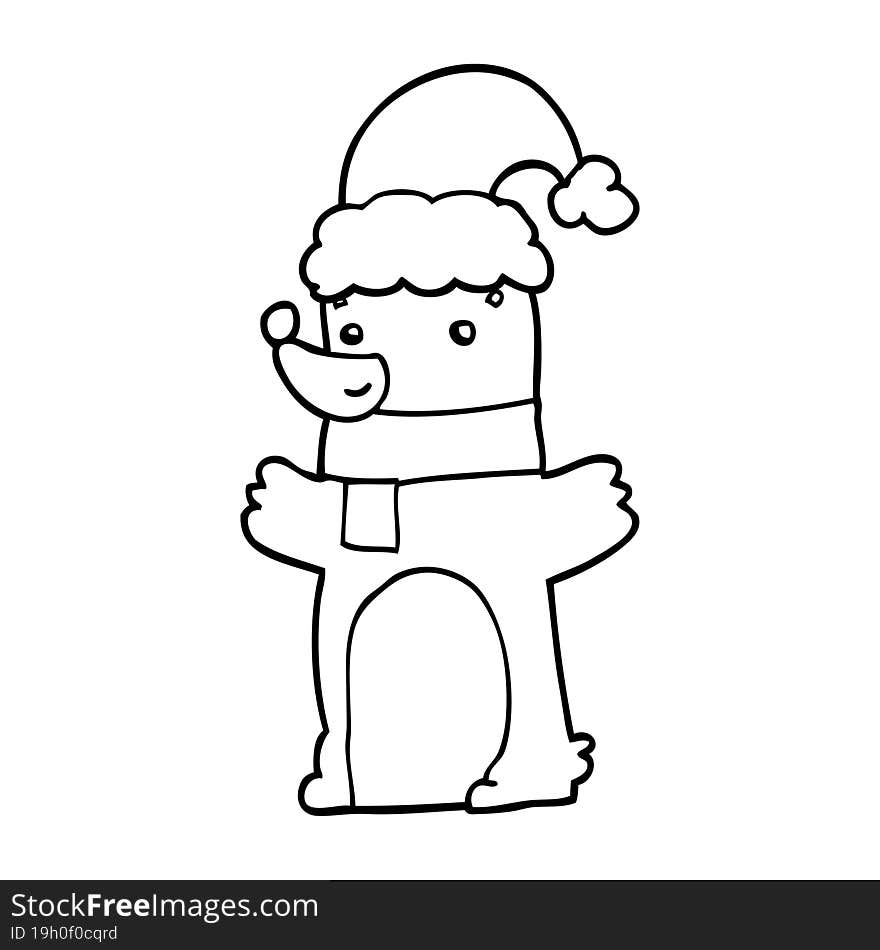 Cartoon Bear Wearing Christmas Hat