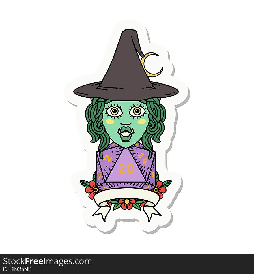 half orc witch character with natural 20 dice roll sticker