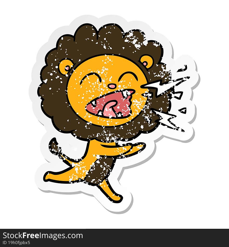 distressed sticker of a cartoon running lion