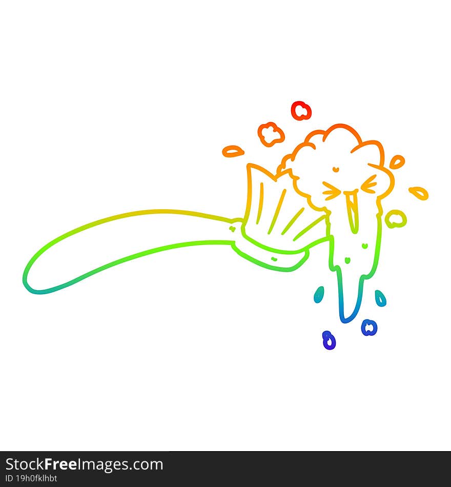 Rainbow Gradient Line Drawing Cartoon Toothbrush And Toothpaste