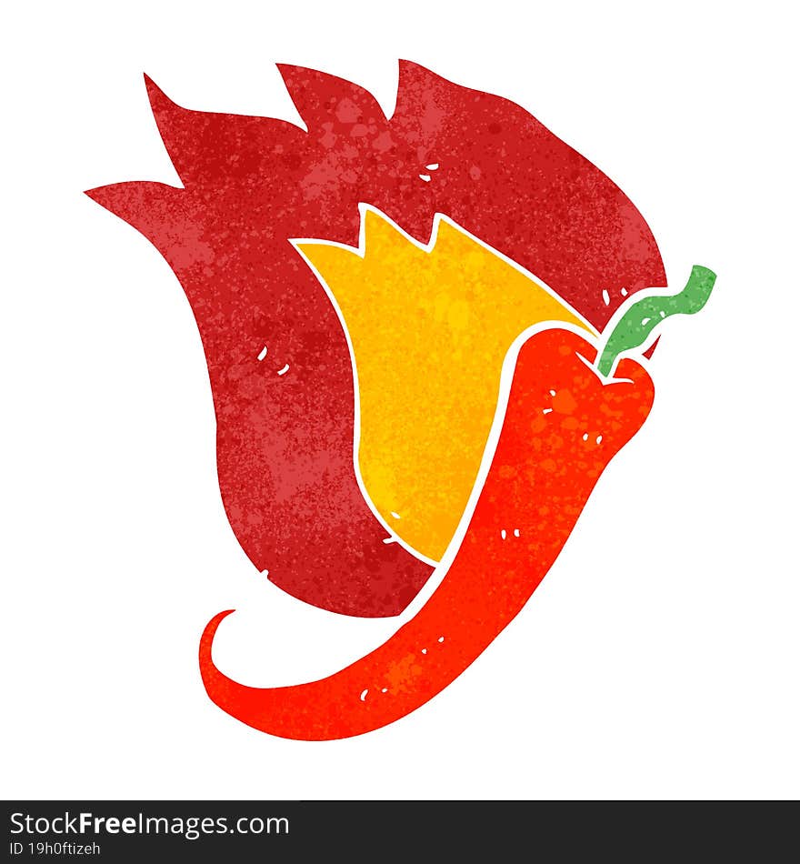 retro cartoon flaming hot chili pepper