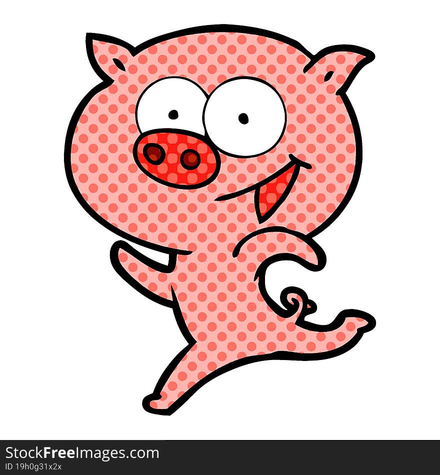 cheerful running pig cartoon. cheerful running pig cartoon