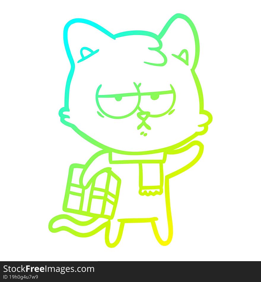 cold gradient line drawing bored cartoon cat