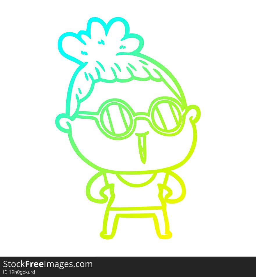 Cold Gradient Line Drawing Cartoon Tough Woman Wearing Spectacles