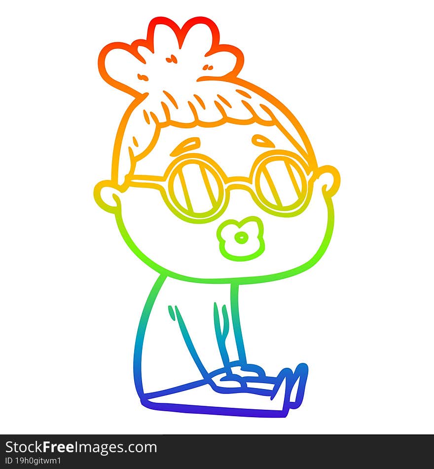 rainbow gradient line drawing cartoon sitting woman wearing spectacles