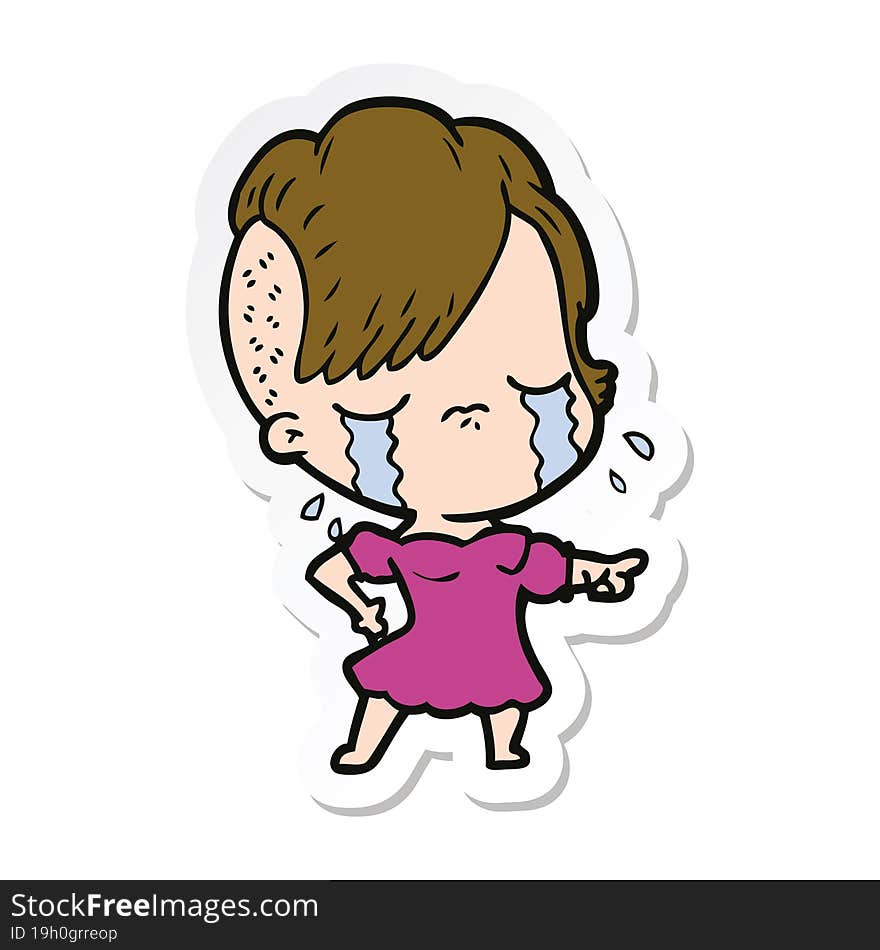 sticker of a cartoon crying girl