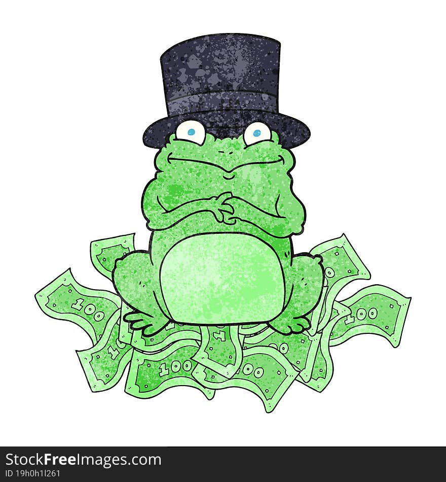 freehand textured cartoon rich frog in top hat