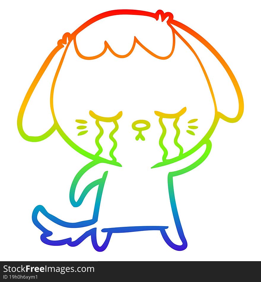 Rainbow Gradient Line Drawing Cartoon Crying Dog