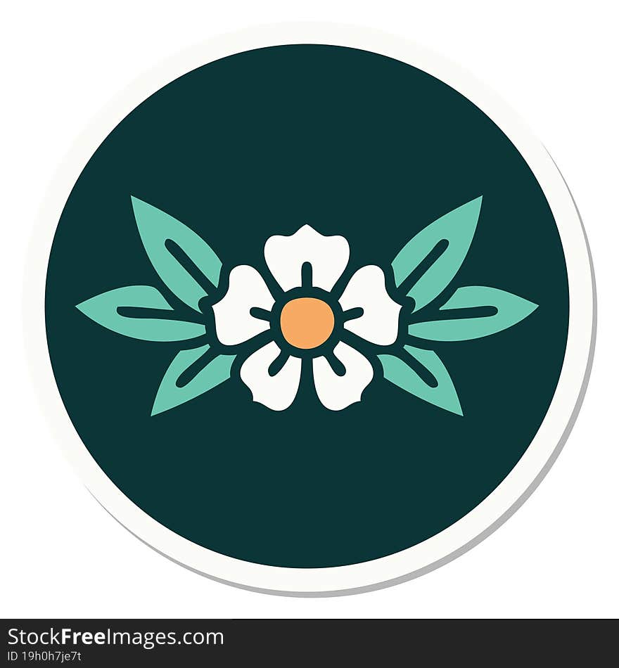 sticker of tattoo in traditional style of a flower. sticker of tattoo in traditional style of a flower