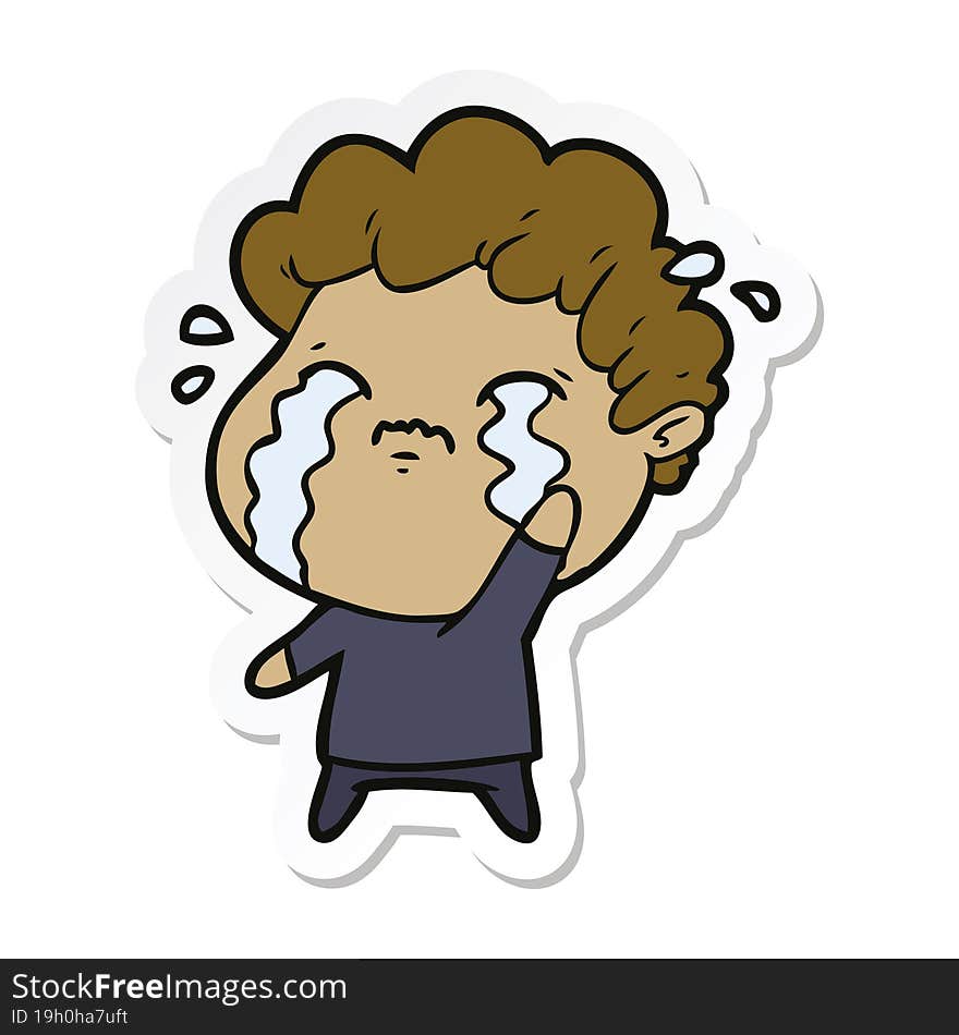 sticker of a cartoon man crying