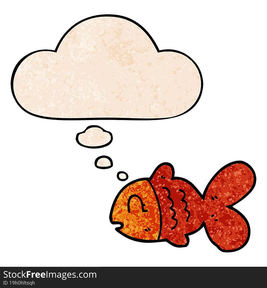 cartoon fish and thought bubble in grunge texture pattern style