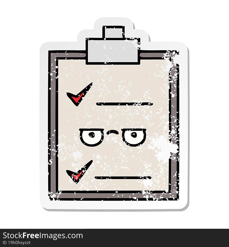 distressed sticker of a cute cartoon check list