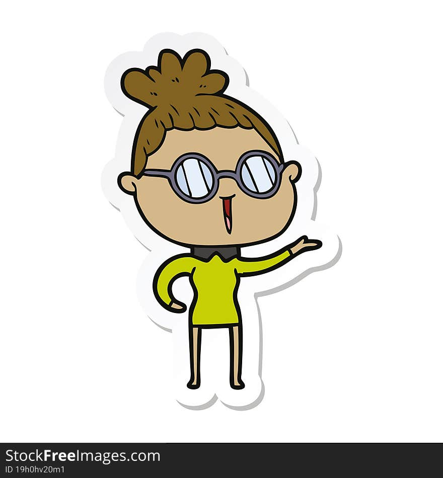 sticker of a cartoon woman wearing spectacles