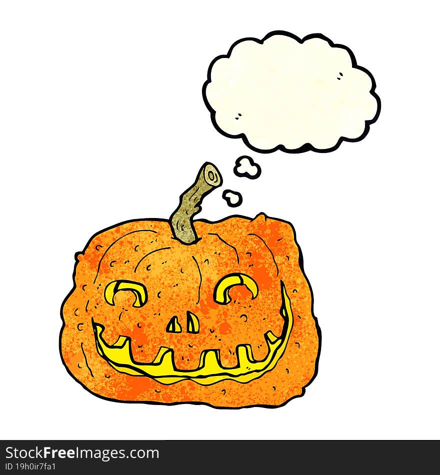 cartoon pumpkin with thought bubble