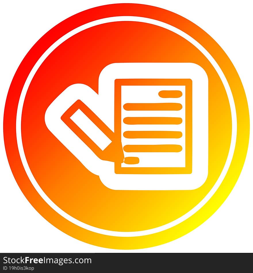 document and pencil circular in hot gradient spectrum