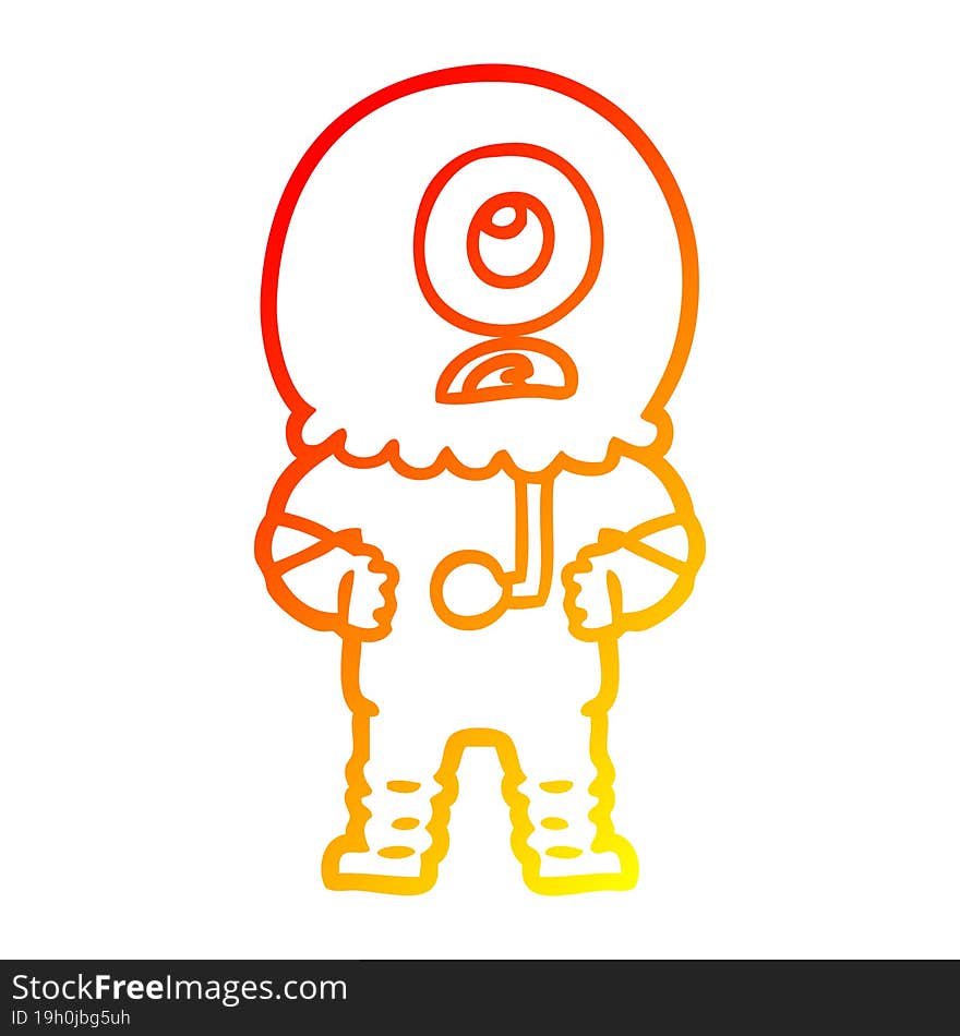 warm gradient line drawing of a cartoon cyclops alien spaceman