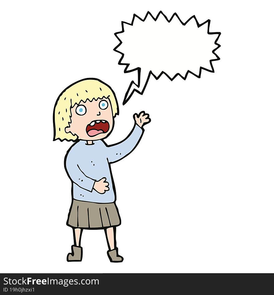 cartoon stressed out woman with speech bubble