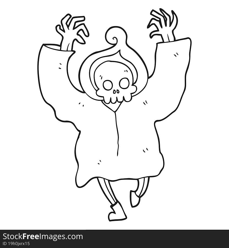 black and white cartoon dancing death skeleton