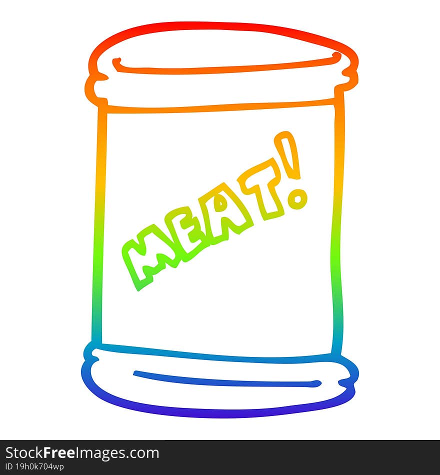 rainbow gradient line drawing cartoon can of meat