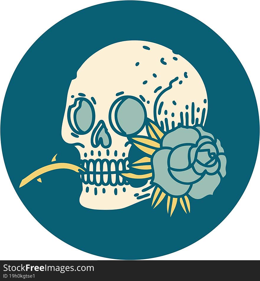 Tattoo Style Icon Of A Skull And Rose