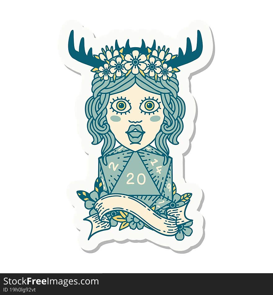 human druid with natural twenty dice roll sticker