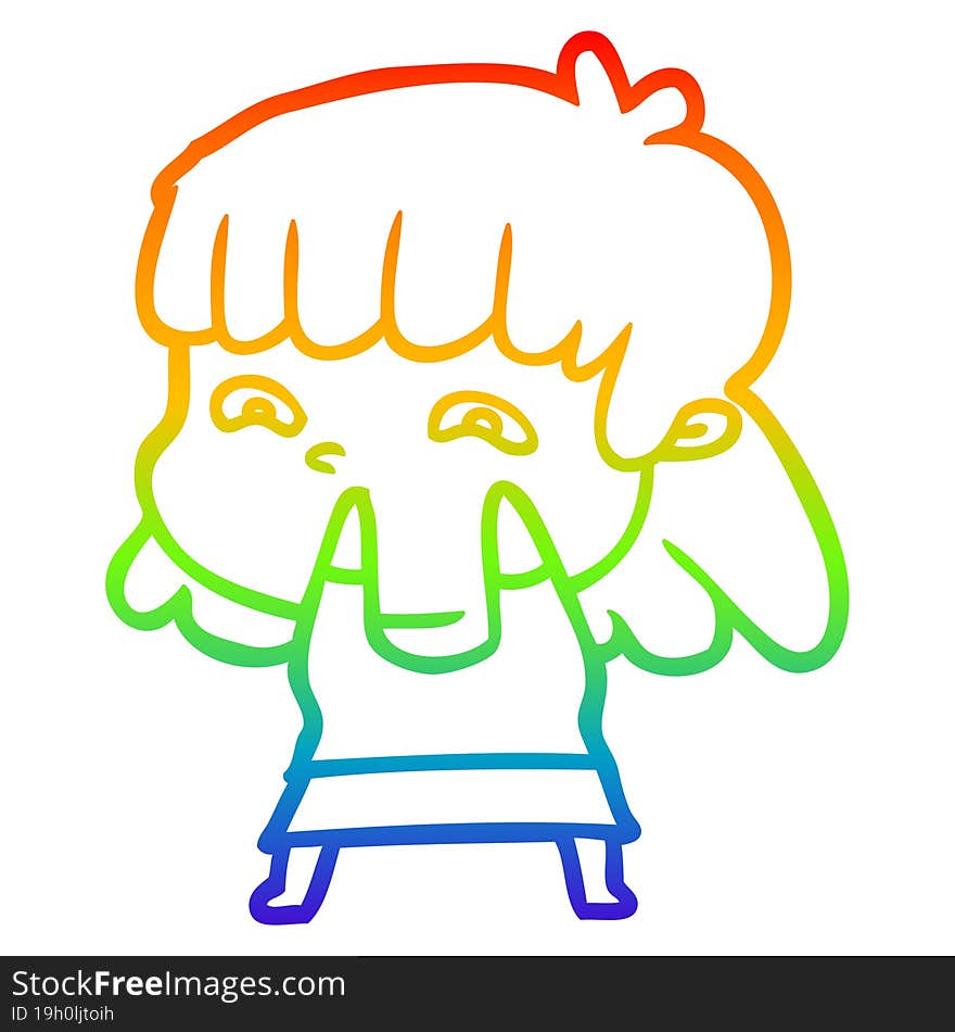 rainbow gradient line drawing cartoon worried woman