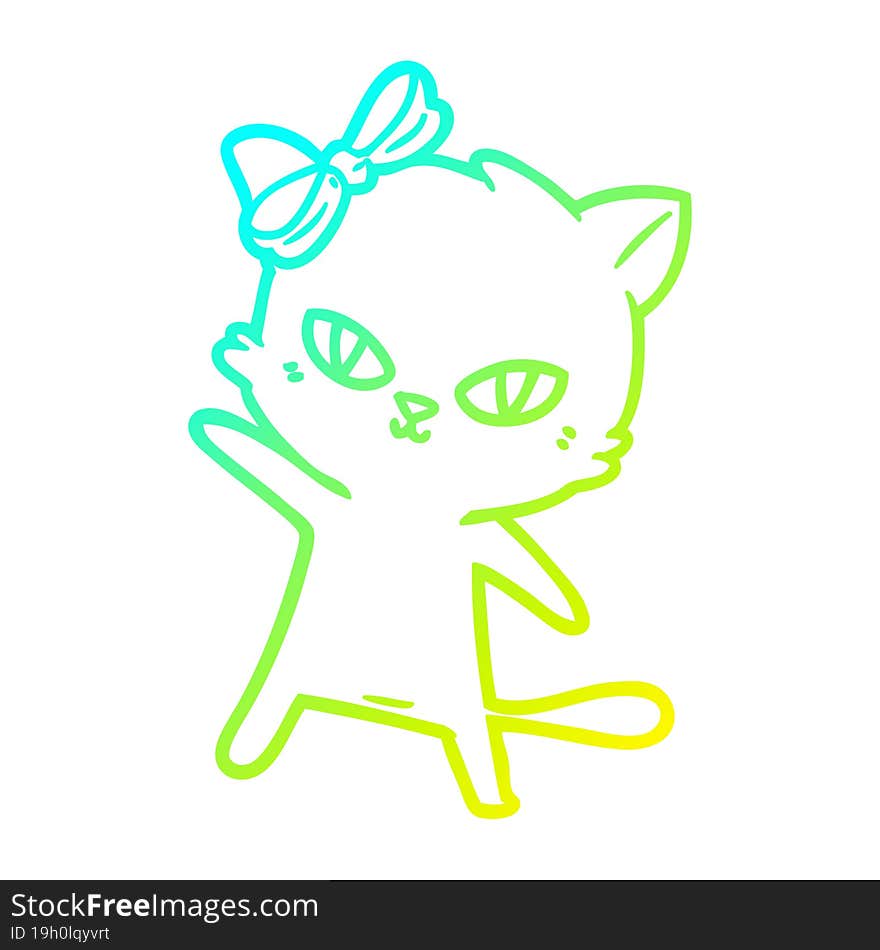 cold gradient line drawing of a cute cartoon cat