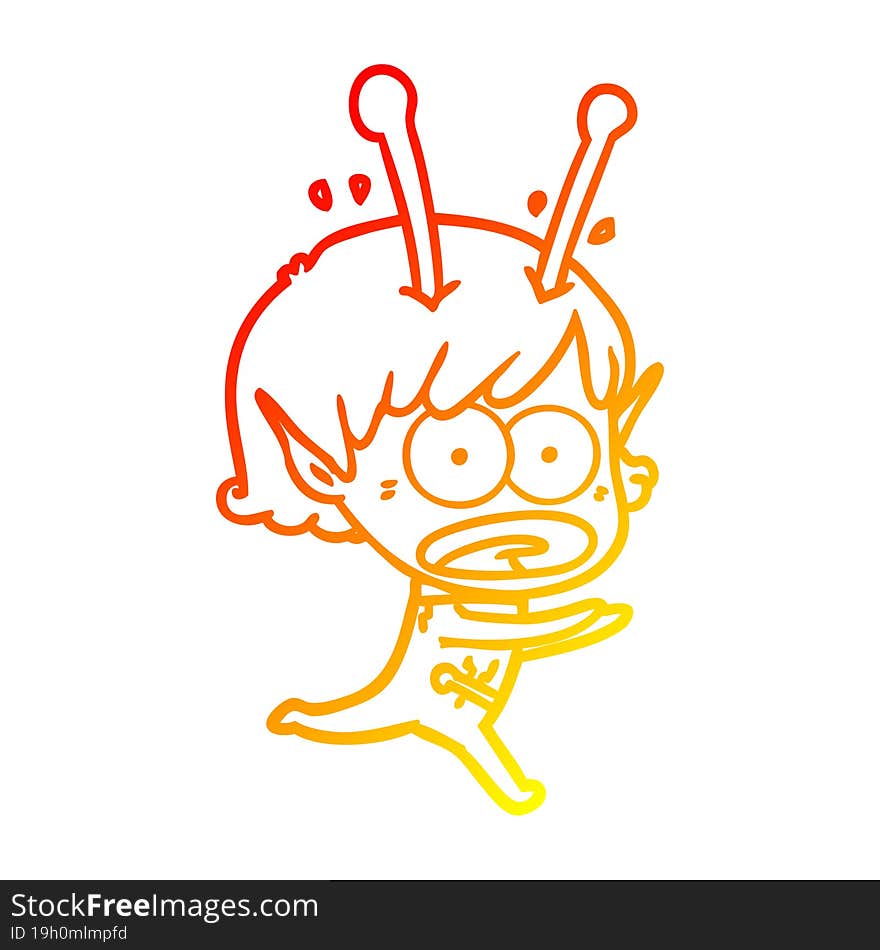 warm gradient line drawing cartoon shocked alien girl