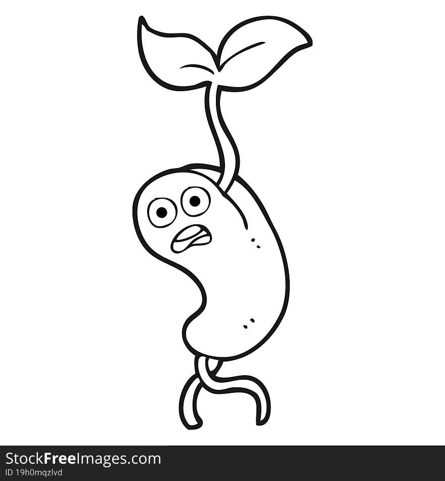 black and white cartoon sprouting seed