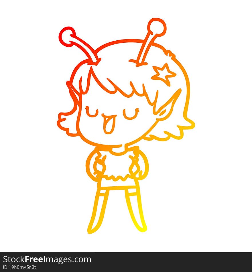 warm gradient line drawing happy alien girl cartoon