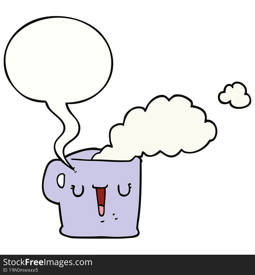 cartoon hot cup of coffee and speech bubble