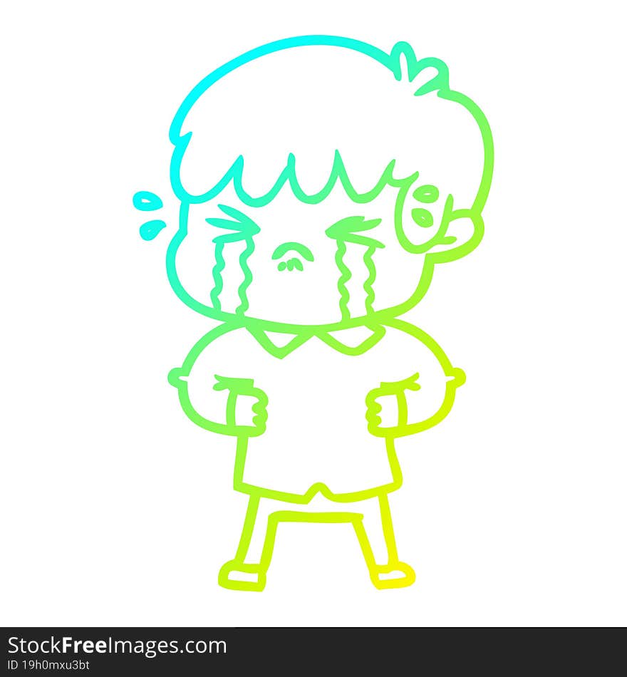 cold gradient line drawing crying boy cartoon