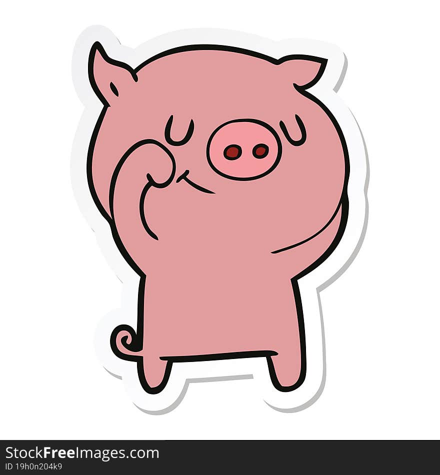 Sticker Of A Happy Cartoon Pig