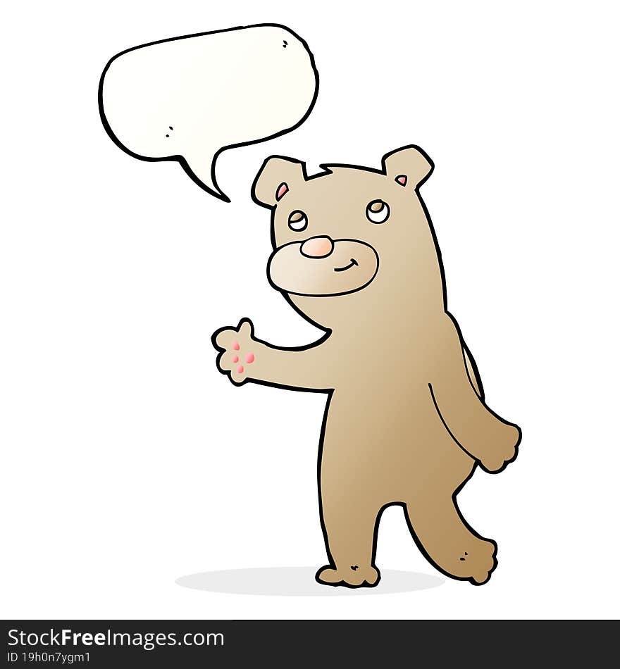 Cartoon Happy Waving Bear With Speech Bubble