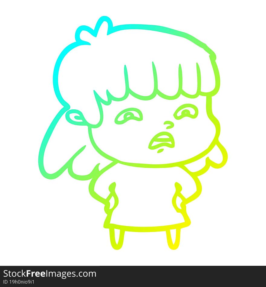 Cold Gradient Line Drawing Cartoon Worried Woman