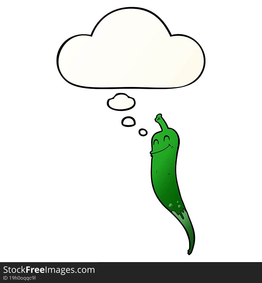 Cartoon Chili Pepper And Thought Bubble In Smooth Gradient Style