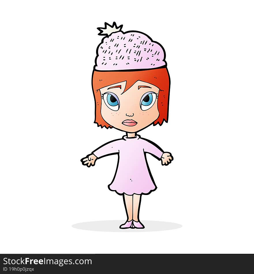 cartoon woman wearing winter hat